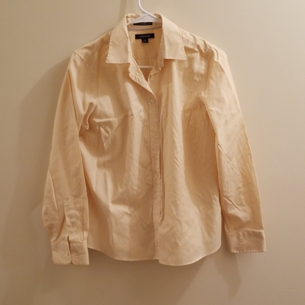 Lands End Long Sleeve Womens Button Down Yellow